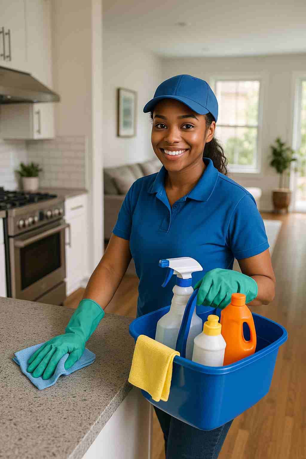 Professional cleaner in a bright modern home